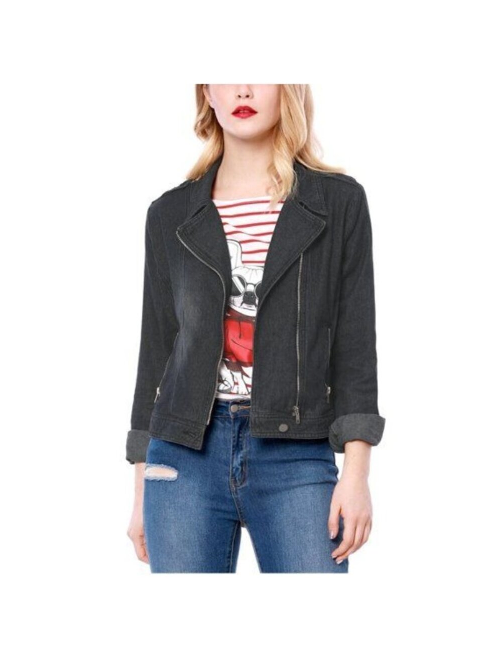 Thread Moto Jacket Size XXL Black AsymmetricFront Zip Long Sleeves Zipper Cuffs